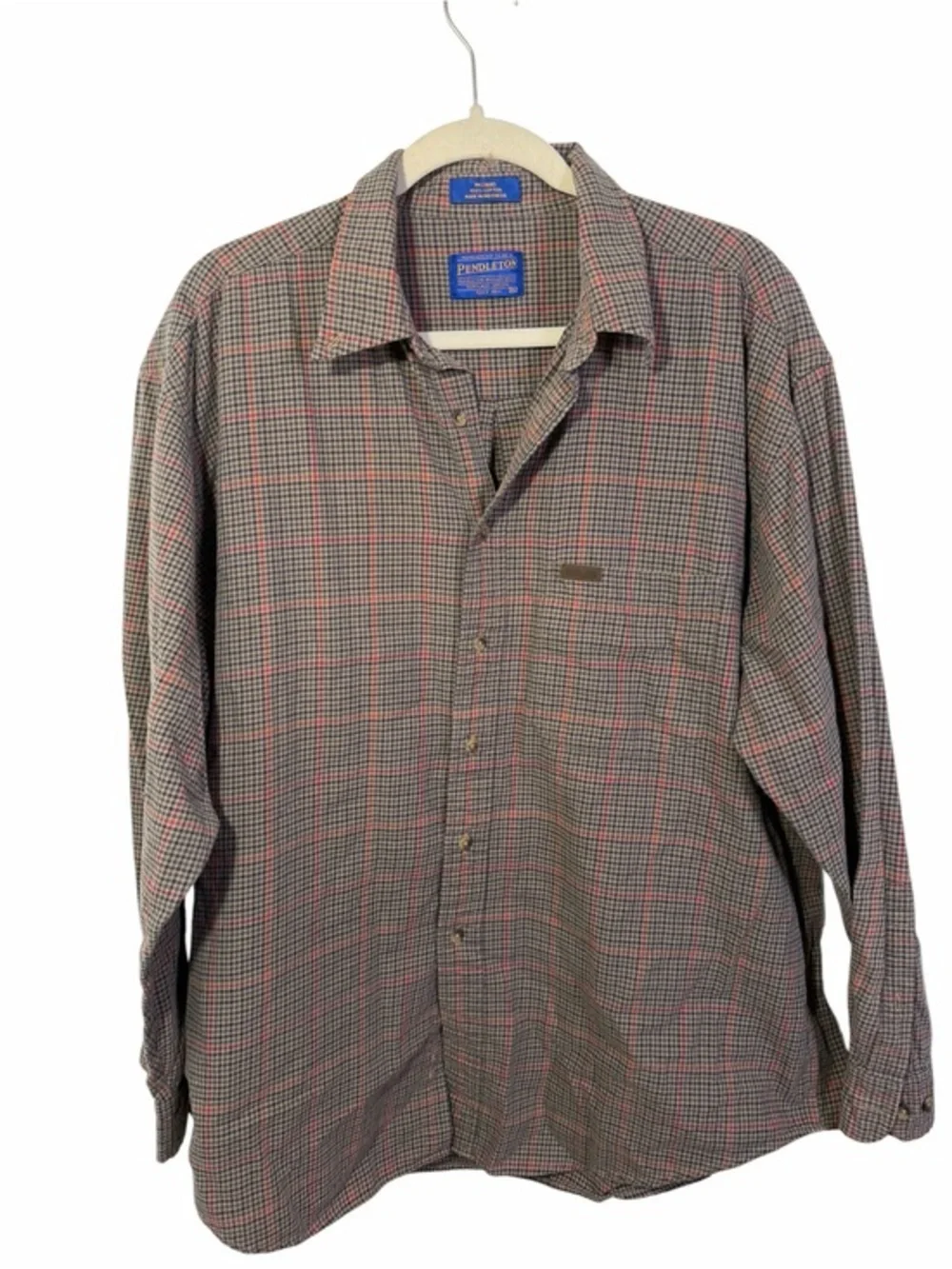 Pendleton Men's Button-Up Plaid Shirt - Brown & Red 100% Cotton